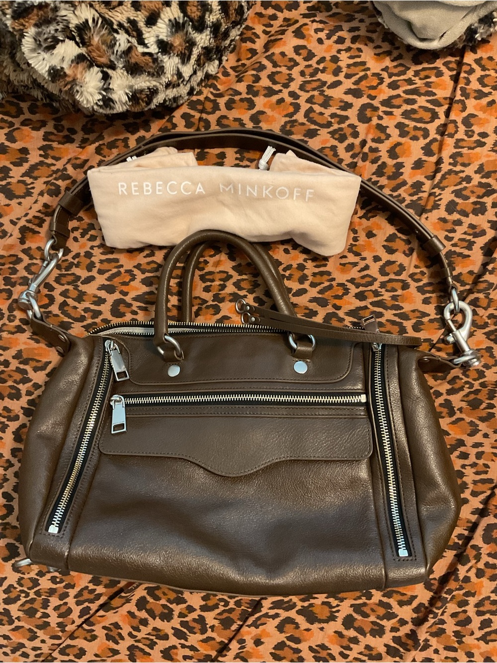 Rebecca Minkoff Dark Brown Leather Satchel with Silver Hardware